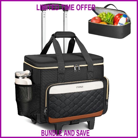 Large Rolling Laptop Bag with Insulated Lunch Carrier Detachable Dolly 15.6